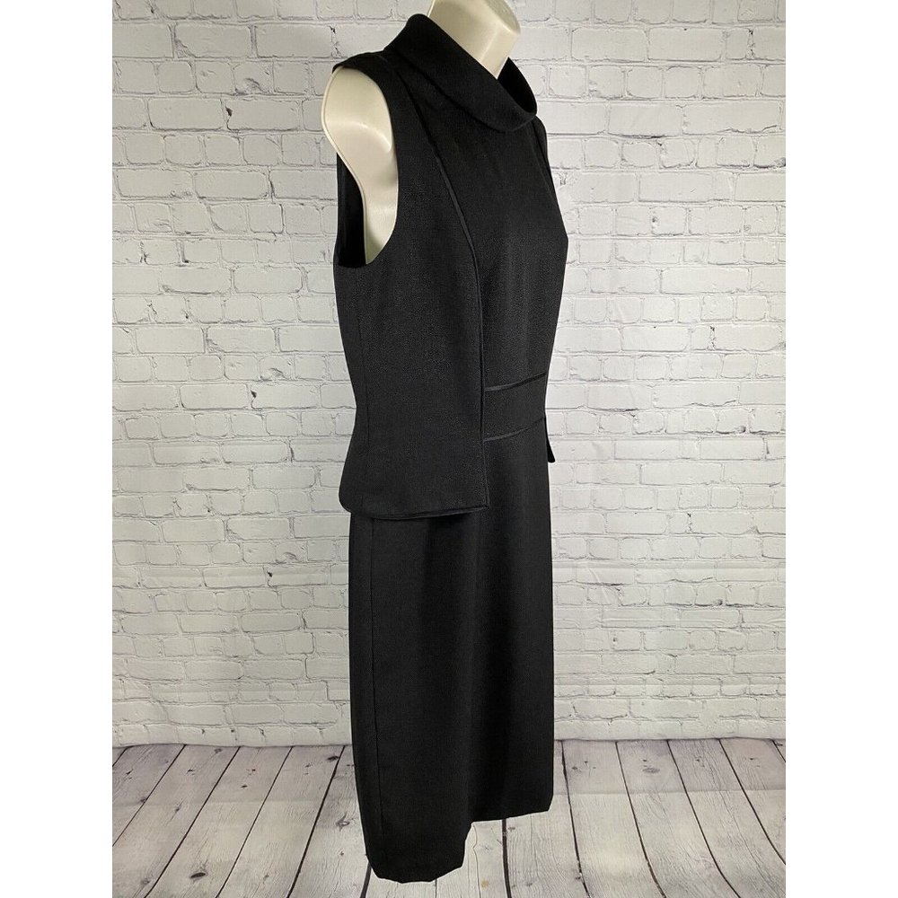 David Meister Black High Neck Sleeveless Midi Length Layered Pencil Dress 10 - Picture 2 of 11